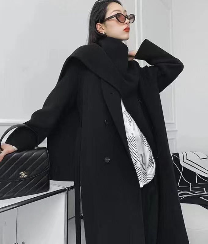 Autumn-Winter Women's European Plus Long Scarf Collar Loose Large Version Lazy Double Sided Woolen Coat For Women