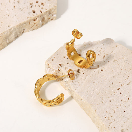 5pcs Earrings 18K Gold Plated Zircon Chain C Ring Stainless Steel Earrings Women's Earrings Jewelry