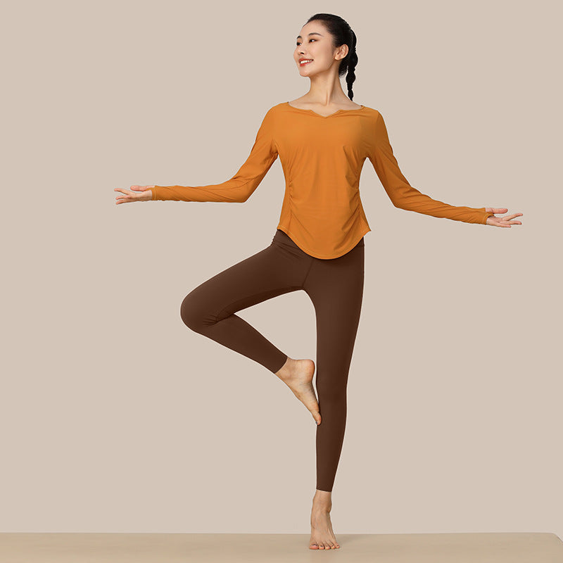Nylon Yoga Wear Women's Quick-Drying Fitness Wear Sports Top Pilates Training Wear Long-Sleeved Clothes Running Smock Autumn