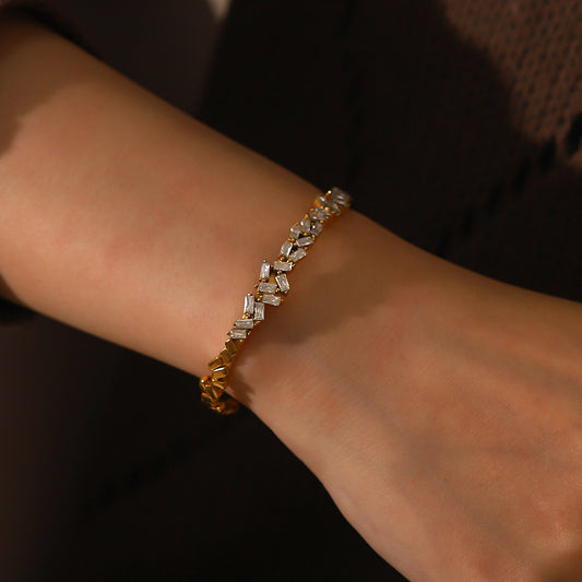 5pcs Fashion Elegant Temperament Minimalist Cold Everything Inlaid Zircon Open Bracelet Does Not Fade Bracelet Woman