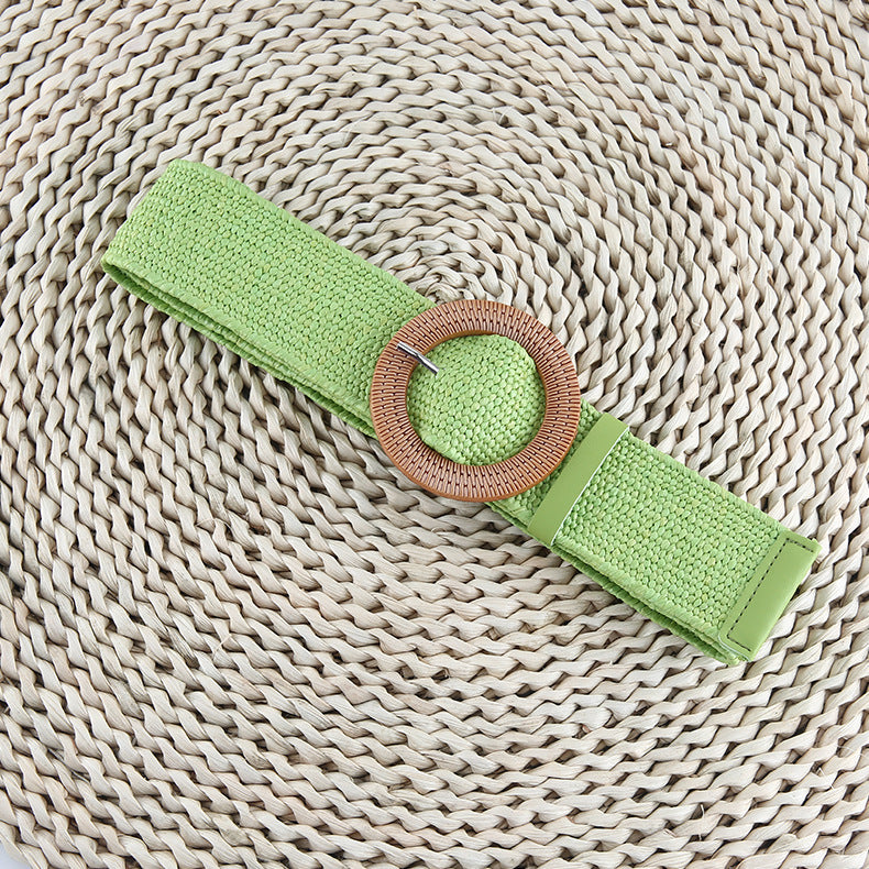Cotton Hemp Wind Pp Grass Woven Belt For Women Round Square Buckle Dress Gown Decoration Belt