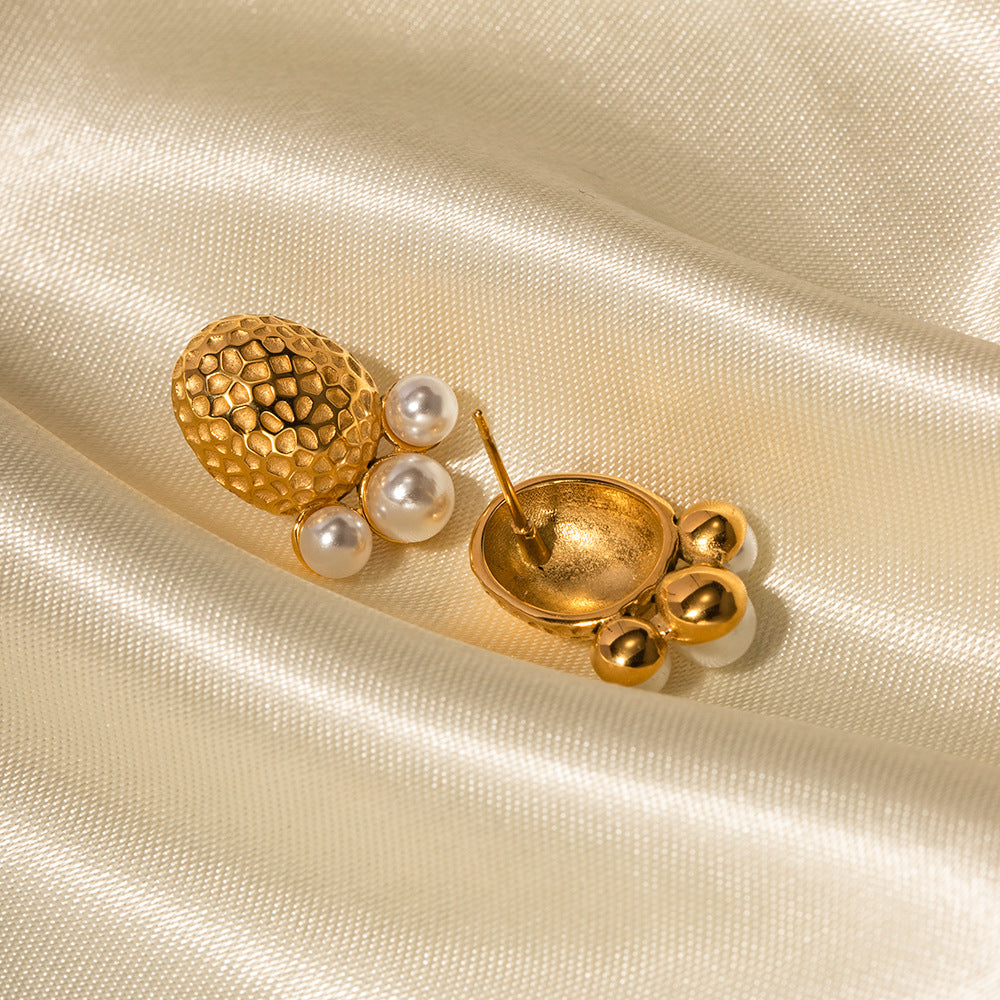 5pcs Fashion Classic Twist 18K Gold Stainless Steel Hammer Set Pearl Temperament Earrings All-Match Earrings