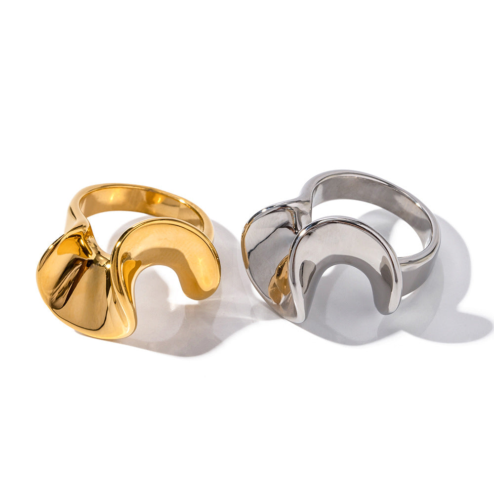 5pcs 18K Gold-Plated Ruffled Stainless Steel Ring Fashion Light Luxury Jewelry