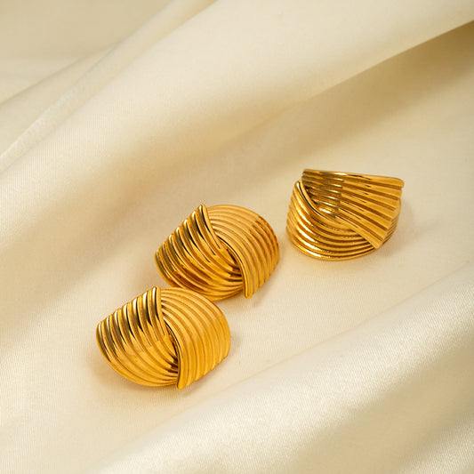 5pcs Fashion 18K Gold Stainless Steel Stripe Texture Interlace Simple Design Sense Open Ring For Women