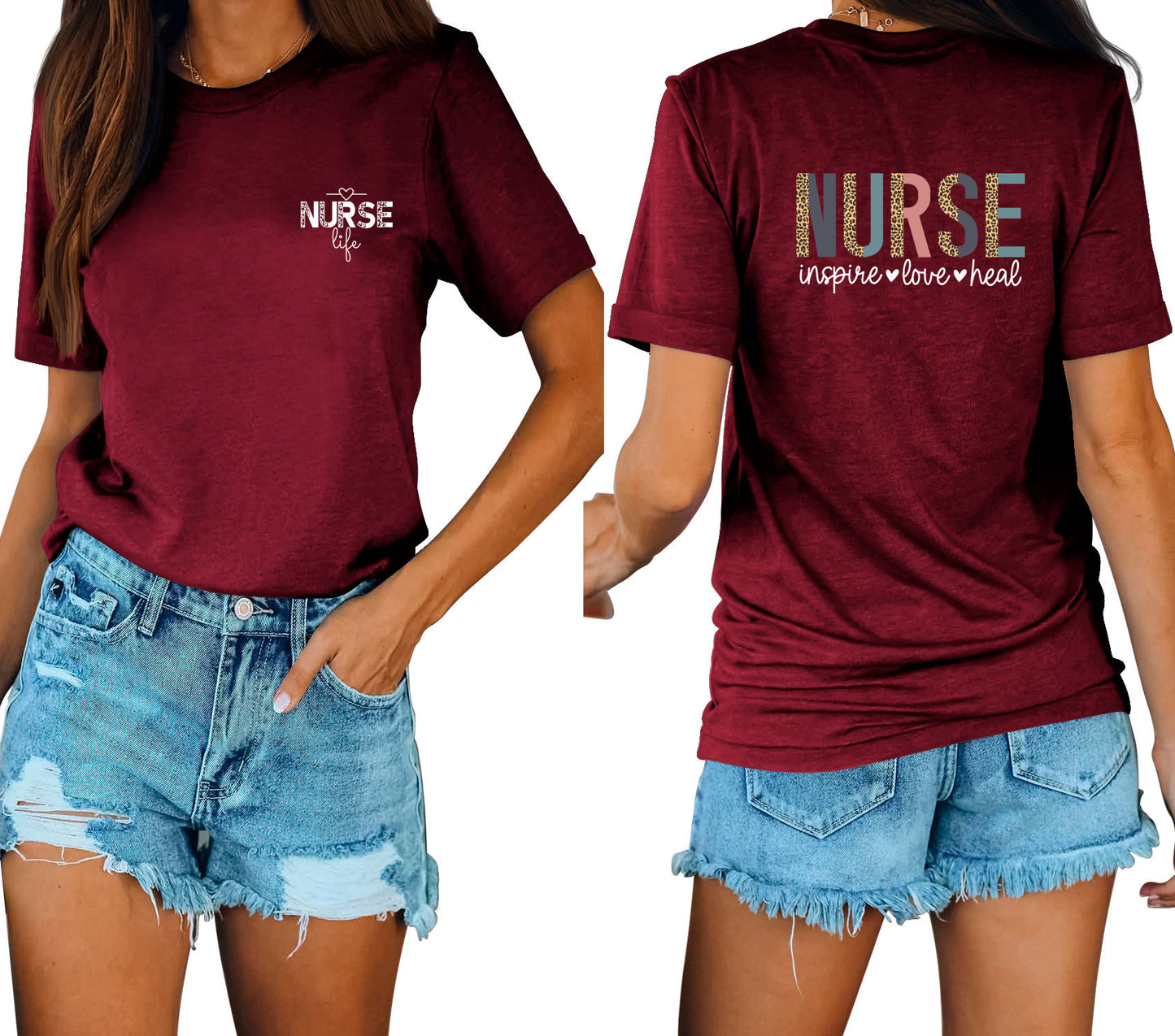 Casual Chic With Front And Rear Print Nurse Inspire Loose Crew Neck Short Sleeves