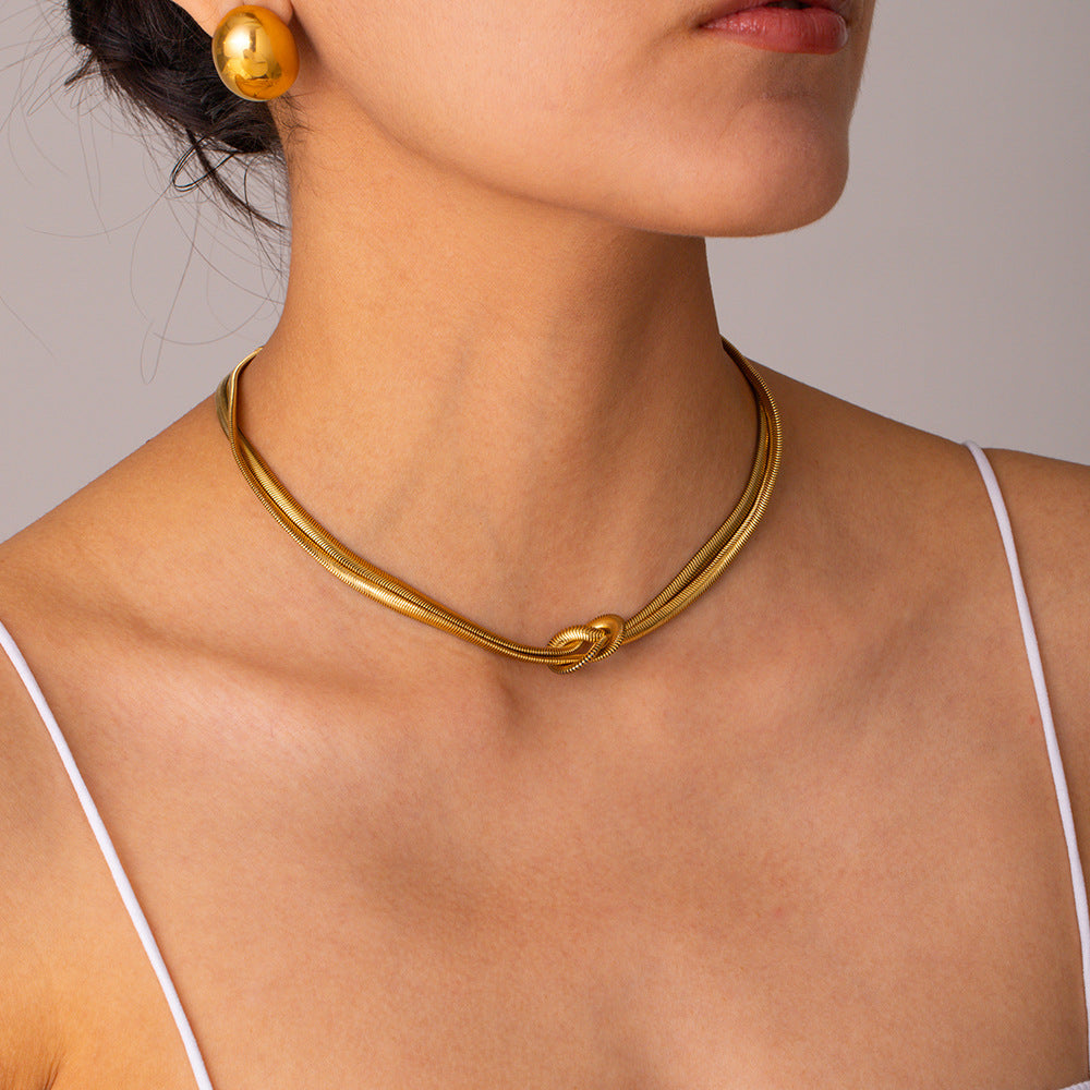 5pcs Hot Titanium Steel Knot 16K Gold Stainless Steel Double Braided Knot Necklace