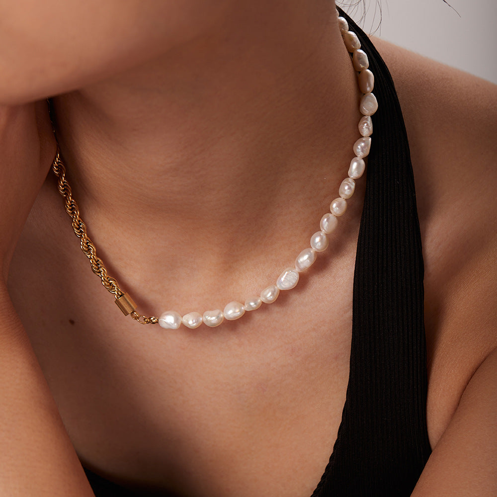 5pcs Necklace Natural Light Pearl 14K Gold Twist Chain Chain Stitching Choker Necklace