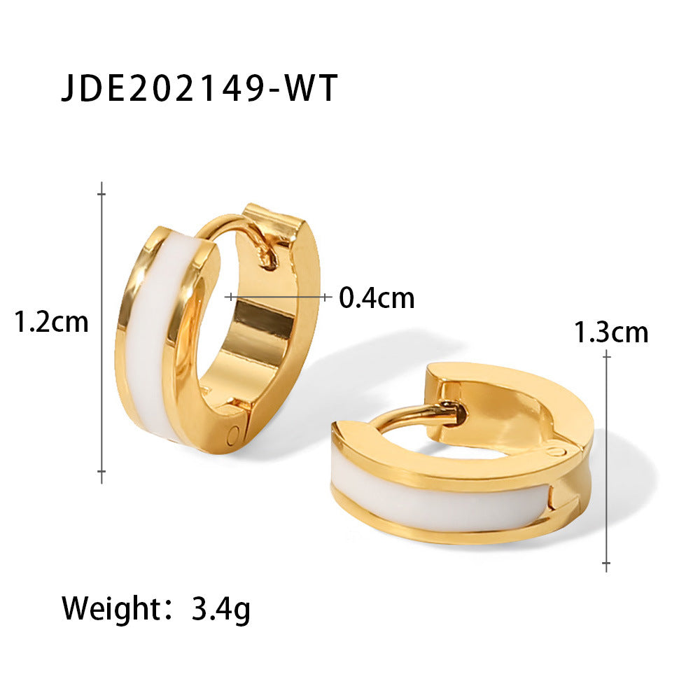 5pcs Niche New Titanium Steel Earrings Jewelry 18K Gold Color Dripping Oil Geometric Hoop Earrings
