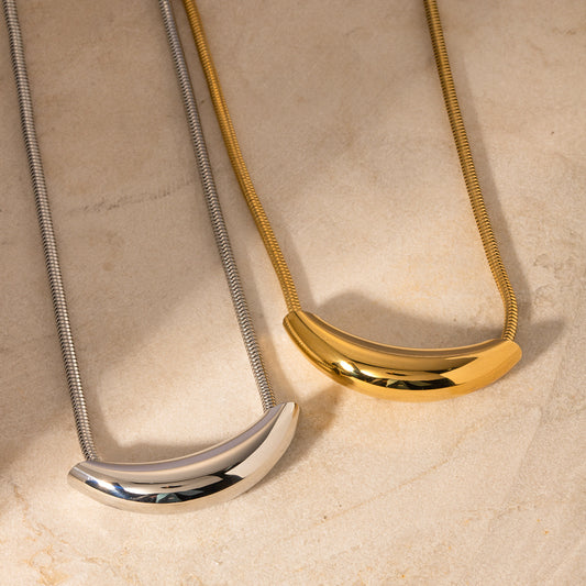 5pcs Hot Titanium Steel Pendant With 16K Gold Stainless Steel Curved Curved Pipe Pendant Necklace