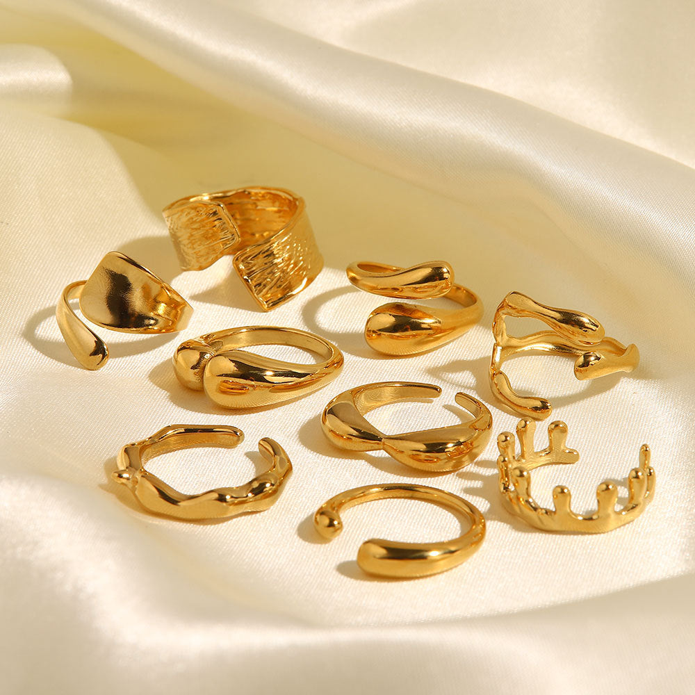 5pcs No Irregular Geometric Lines Ring Female Personality Hip Hop Opening Adjustable Index Finger Ring Couple Ring