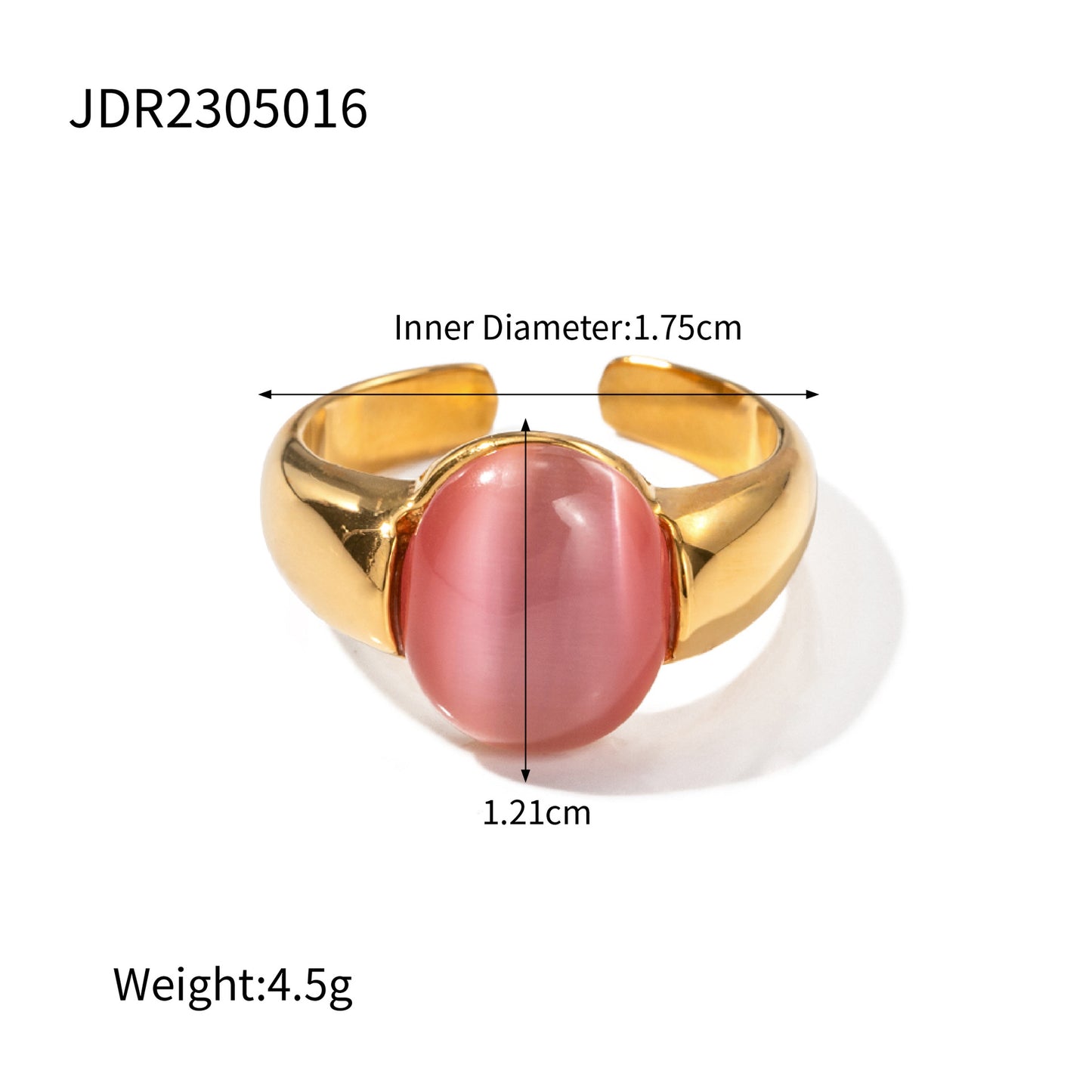 5pcs 18K Gold Stainless Steel Inlaid Cat's Eye Ring High-Grade Design Does Not Fade Jewelry