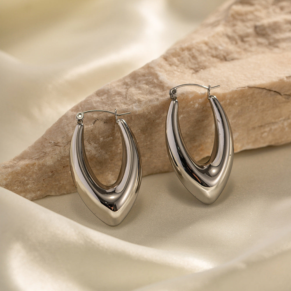 5pcs Steel Color Stainless Steel Smooth Hollow Earrings Blogger With Fashion All Round Hoop Earrings Girl