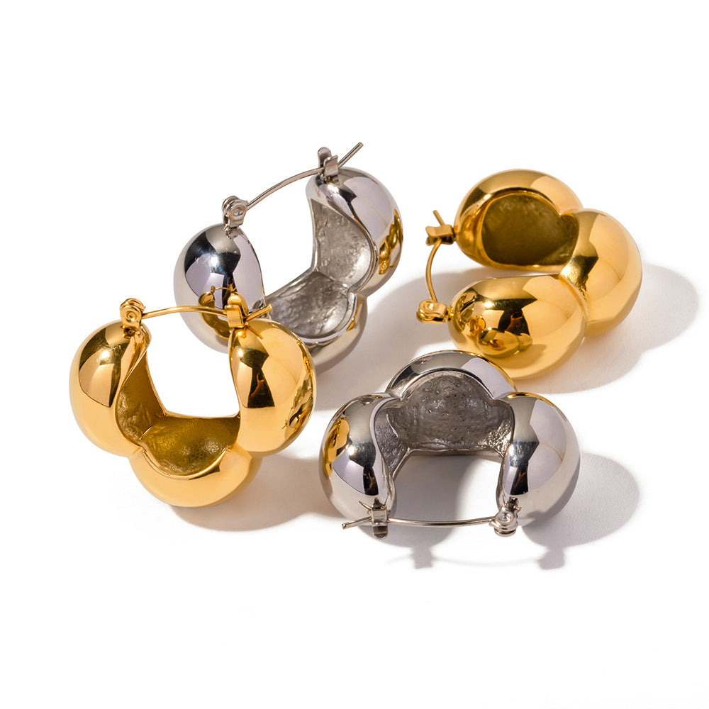 5pcs Stylish 18K Gold Stainless Steel Three Hemispheres Earrings Simple Titanium Steel Earrings Earrings For Women