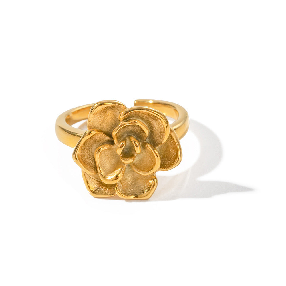 5pcs 18K Gold Stainless Steel Mountain Flower Open Ring Women's Fashion All Match Without Fading Hand Jewelry