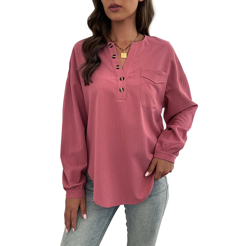 New Autumn And Winter New Women's Long Sleeve Solid Color Shirt Casual Women