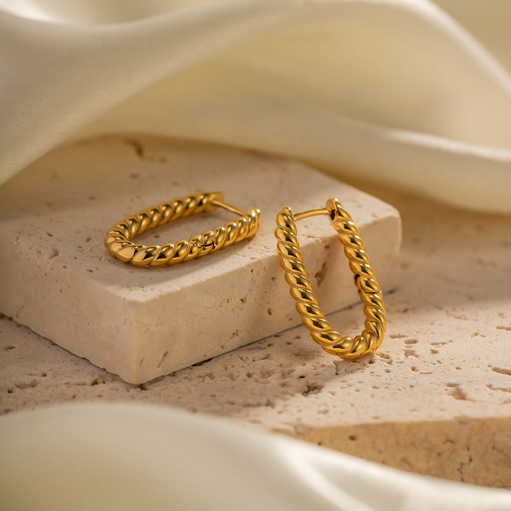 5pcs 18K Gold Stainless Steel Symmetrical Woven Earrings Do Not Fade Niche Design All-Matching Earrings