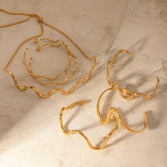 5pcs Hot 18K Gold Stainless Steel Wave Pull Type Necklace Cold Choker Women