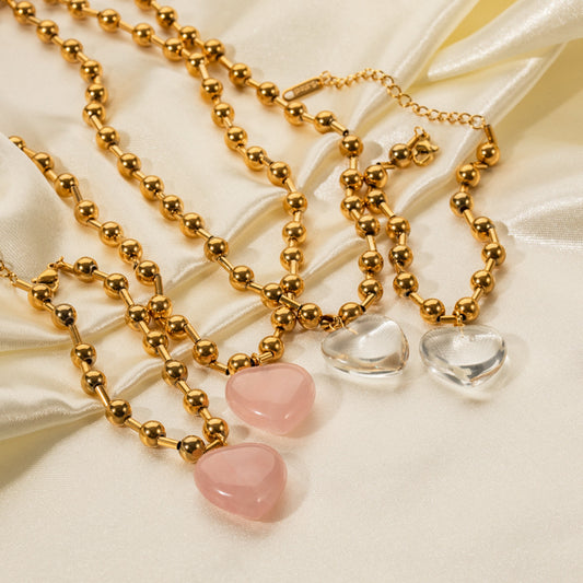 5pcs Fashion Popular Stainless Steel Transparent Glass Crystal 18K Gold Transparent Love Bead Necklace