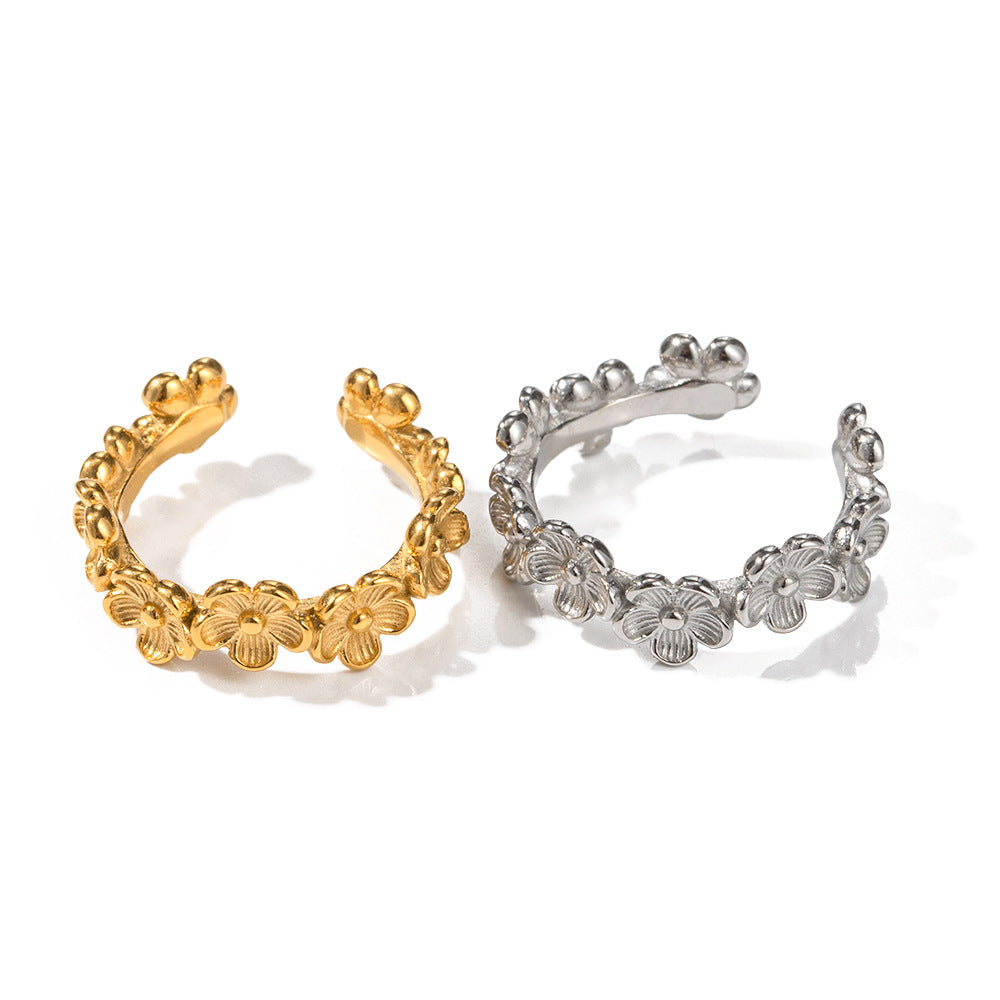 5pcs 18K Gold Stainless Steel Flower C-Shaped Ring Does Not Fade Advanced Sense Ring