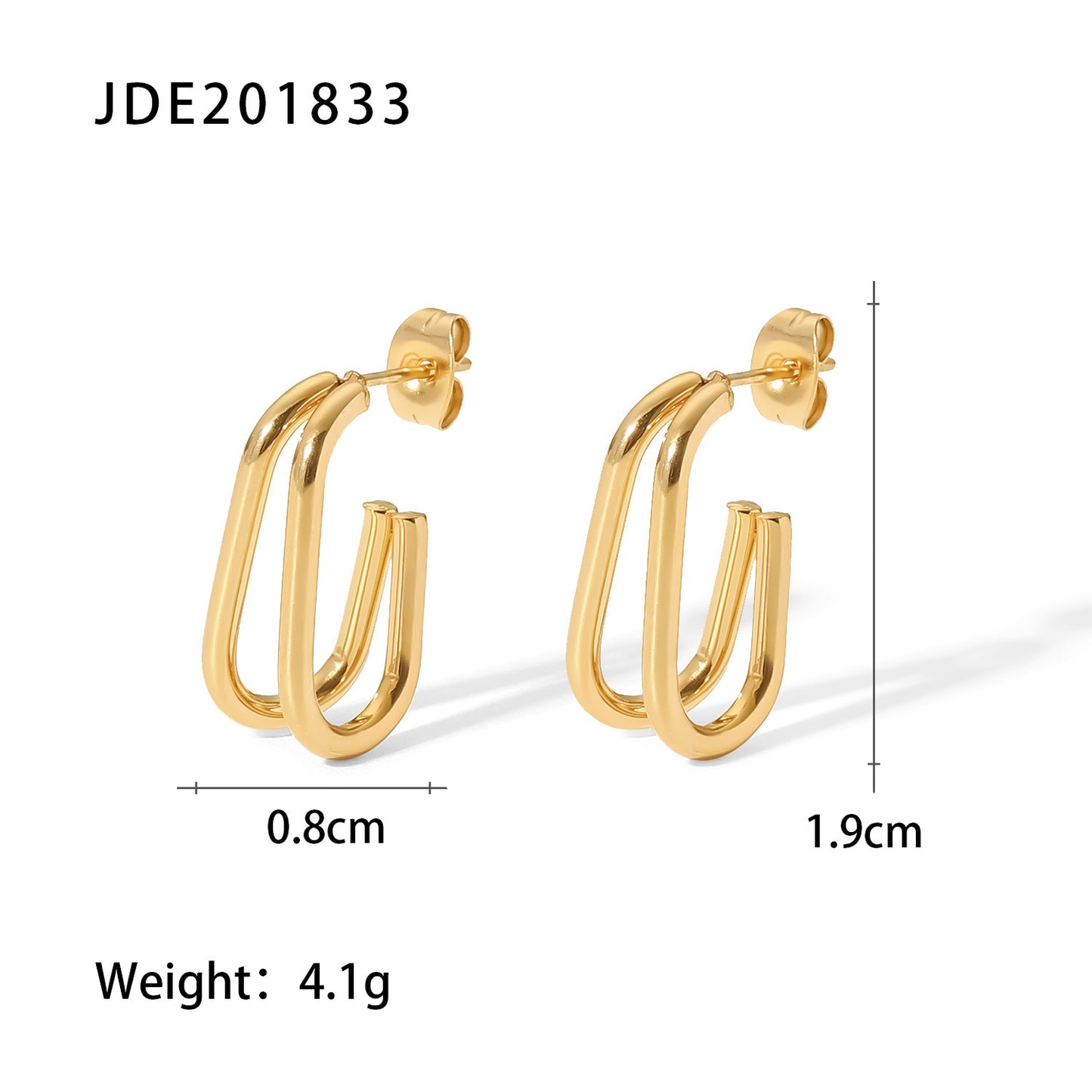5pcs Same 18K Gold-Plated Stainless Steel Ring Earrings Titanium Steel Double Line Geometric Earrings For Women