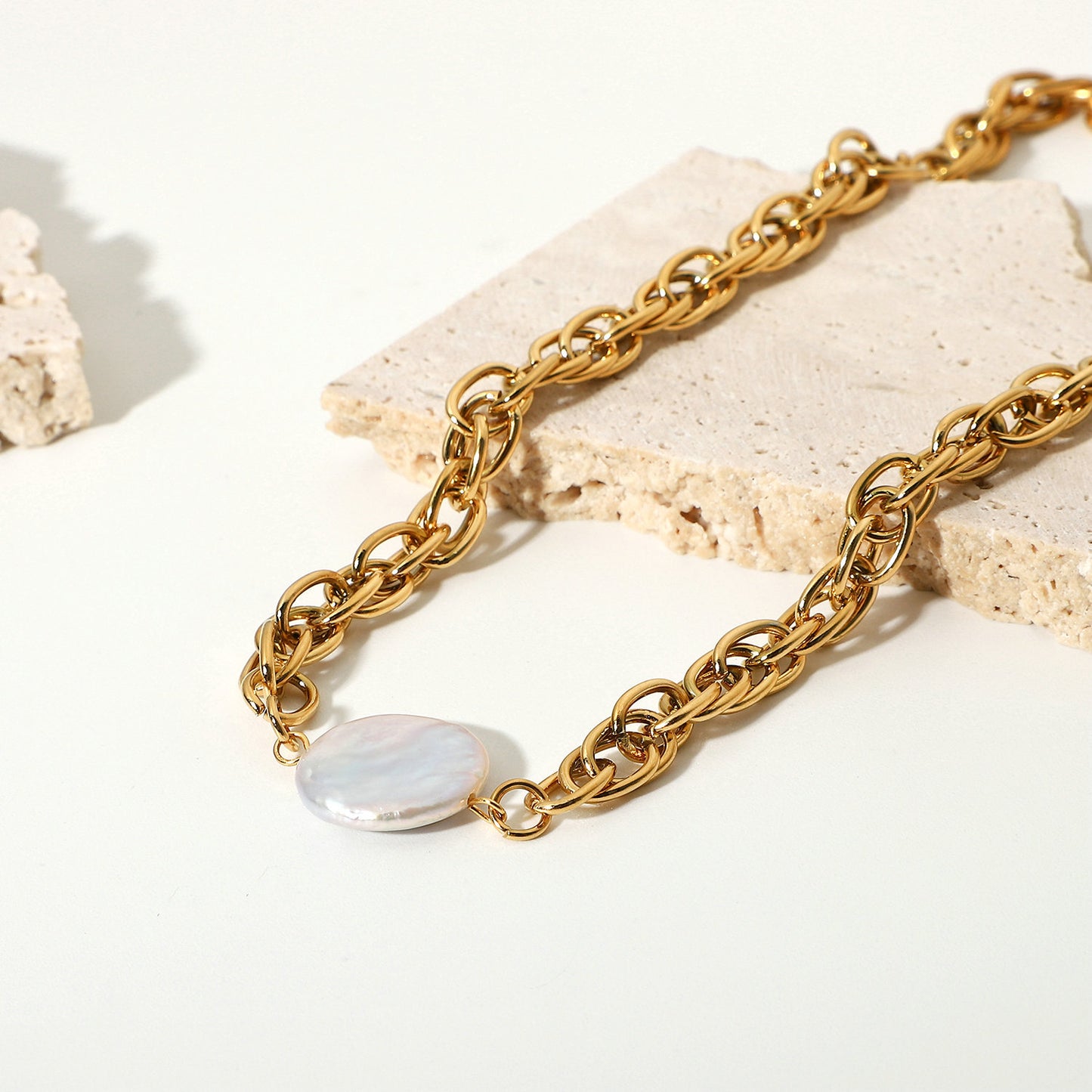 5pcs Fashion Popular Same Necklace 18K Gold Plated Stainless Steel Chain Pearl Choker Fashion Jewelry Women