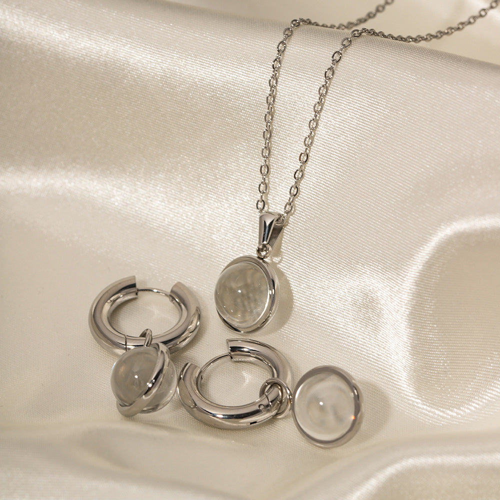 5pcs Necklace White Transparent Glass Ball Round Zircon Pendant Necklace Female Style