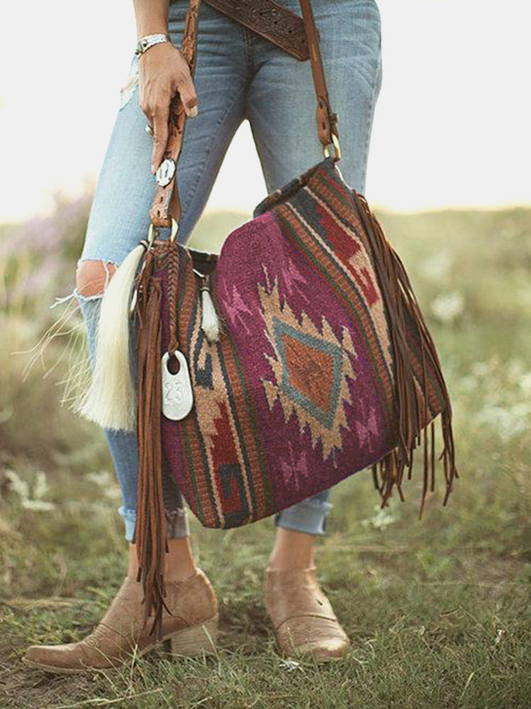 Retro Hand-Woven Flow Of Cotton And Linen Shoulder Bags For Women's Bags