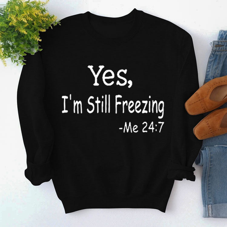 Pullover Simple Crew Neck Top Long Sleeve Yes I'M Printed Loose Hoodie
