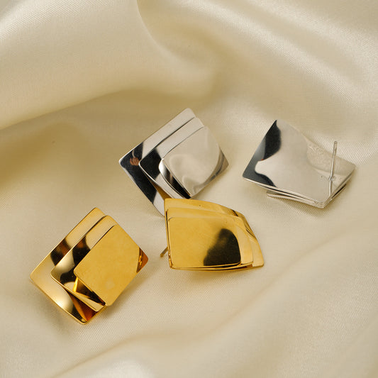 5pcs 16K Gold Stainless Steel Multi-Layer Geometric Earrings Women's Fashion All-In-One Earrings