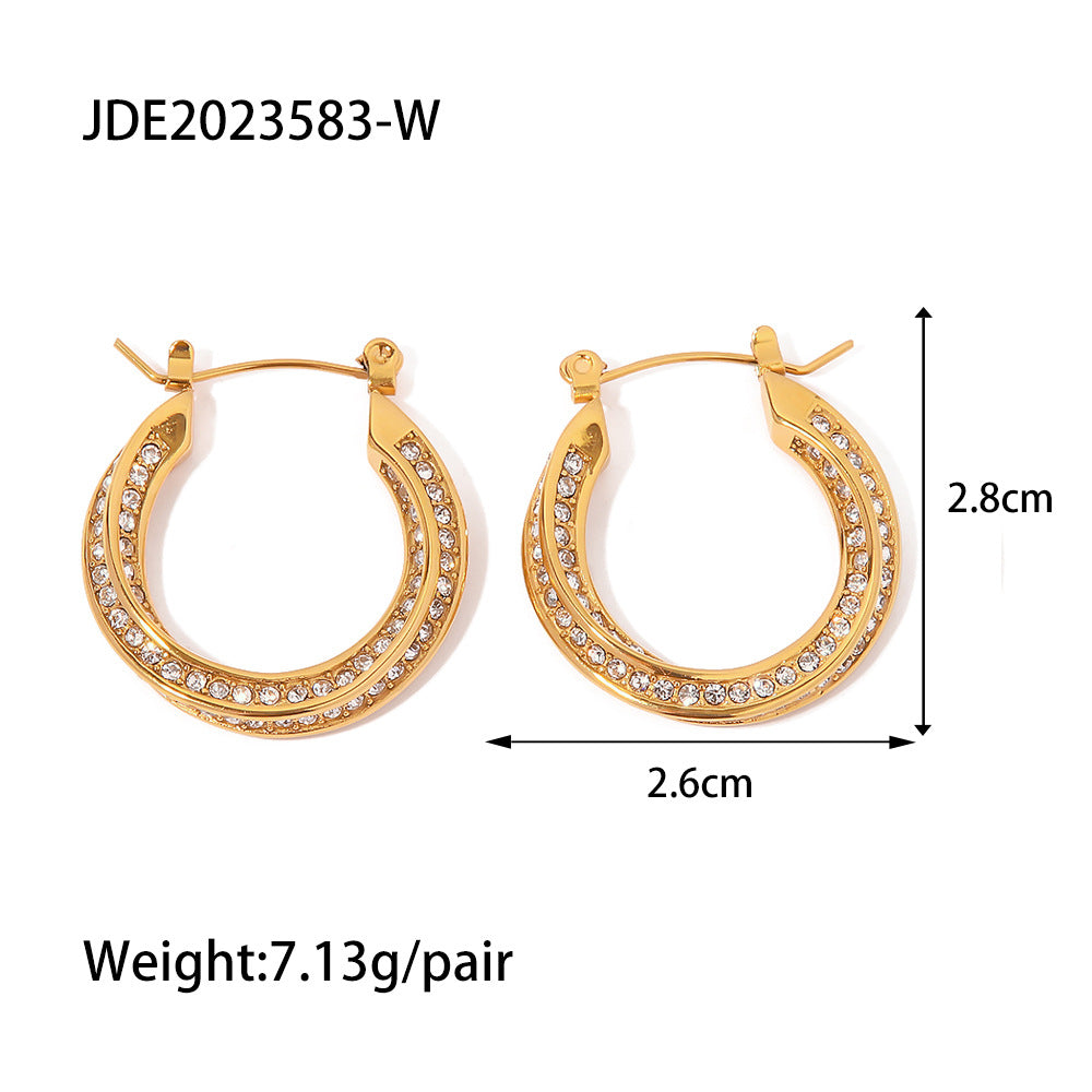 5pcs Fashion Classic Twist 18K Gold Plated Stainless Steel Set With White Pearl Earrings All-Match Earrings