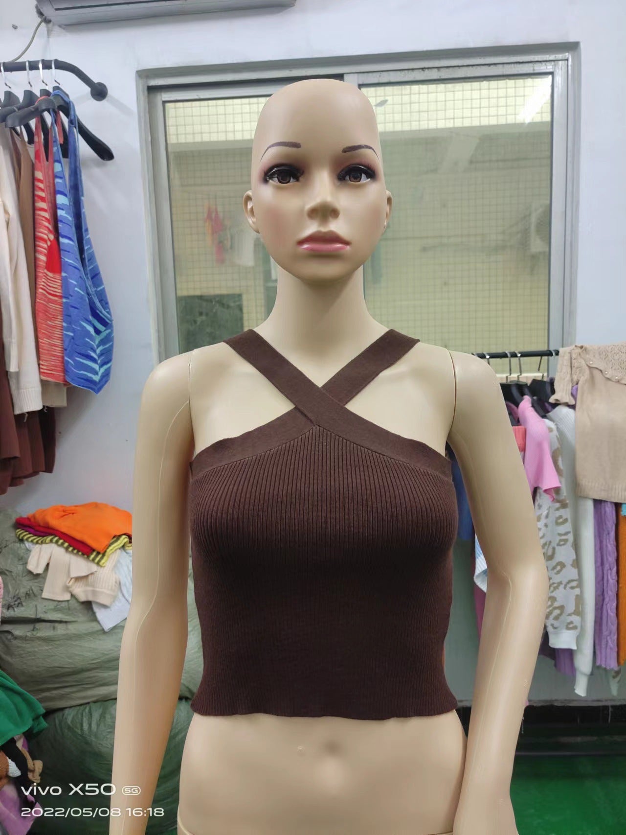Cross-Neck Knitted Halter Small Vest Backless Tight Thin Bandage On The Chest