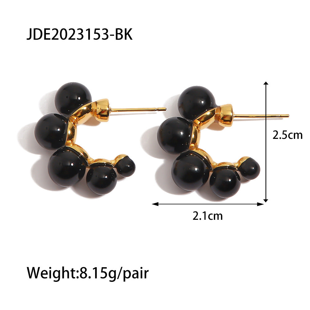 5pcs New Winter Titanium Steel Earrings 18K Gold Flower-Shaped Stainless Steel Lapis Lazare Pendant Earrings For Women