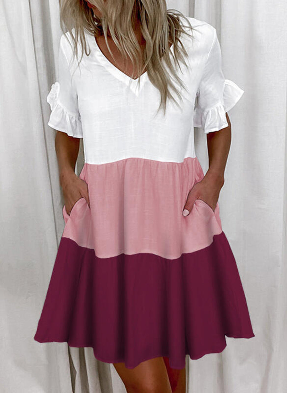 Women's Dress New Skirt Fashion Print Ruffled Pocket Short Female Dress A Hair