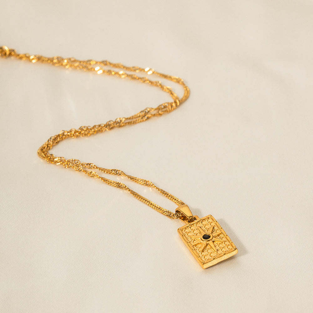 5pcs Street Pendant Necklace 18K Gold Plated Reversible Reversible Octet Star Square Pendant Stainless Steel Necklace