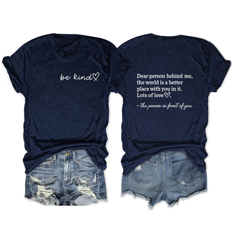 Front And Back Printed Short Sleeve Dear Person Behind Me Loose Fashion T-Shirt