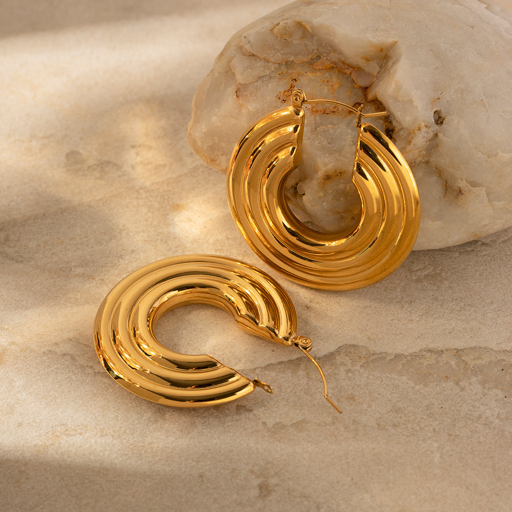5pcs Titanium Steel Lock Earrings Stud 18K Gold Stainless Steel Multi-Layer Loop Earrings Women's Earrings Punk Earrings