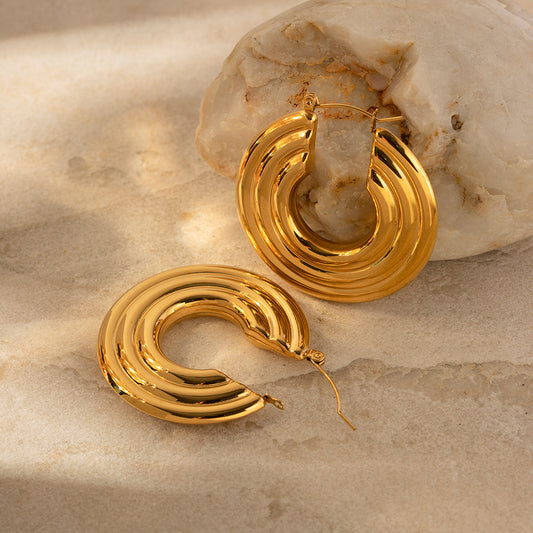 5pcs Titanium Steel Lock Earrings Stud 18K Gold Stainless Steel Multi-Layer Loop Earrings Women's Earrings Punk Earrings
