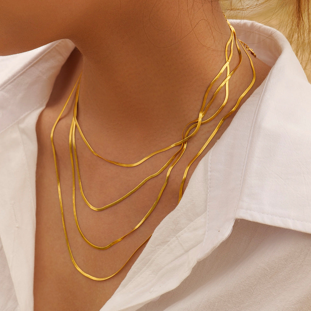 5pcs Titanium Steel Necklace Jewelry Stainless Steel Gold 5Mm Piece Chain Snake Chain Necklace Necklace For Women