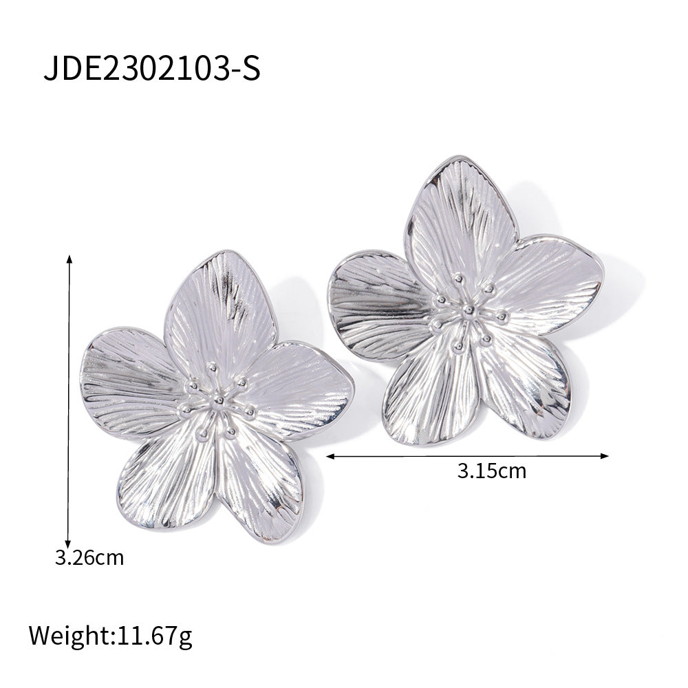 5pcs Titanium Steel Flower Earrings Earrings Stud New Fashion Temperament Niche Design Earrings