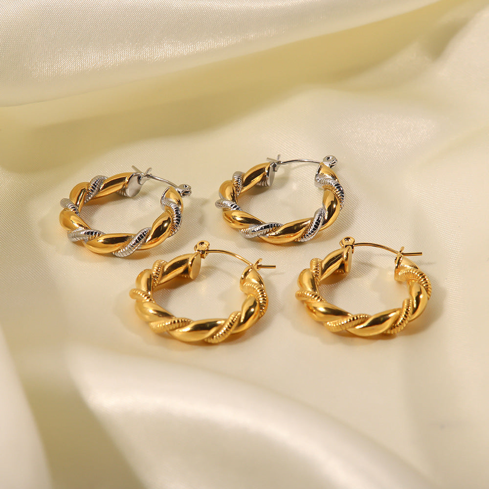 5pcs Fashion Style 18K Gold-Plated Titanium Steel Niche Earrings Stainless Steel Gold And Silver Splicing Geometric Earrings For Women