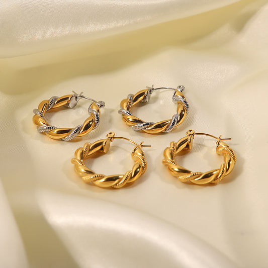 5pcs Fashion Style 18K Gold-Plated Titanium Steel Niche Earrings Stainless Steel Gold And Silver Splicing Geometric Earrings For Women