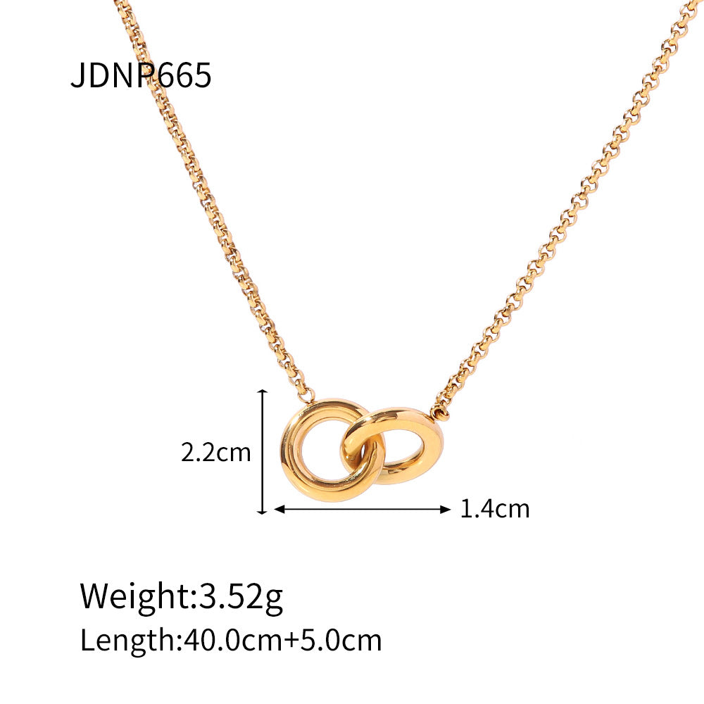 5pcs Interlocking Pendant Necklace Girlfriend Niche Design All-Match Titanium Steel Gold-Plated Tide Clavicle Chain