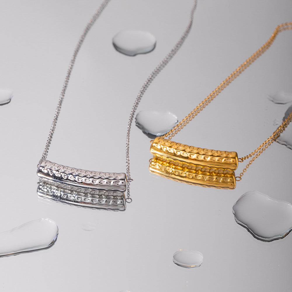 5pcs Fashion 18K Gold Stainless Steel Texture Hollow Pipe Pendant Necklace