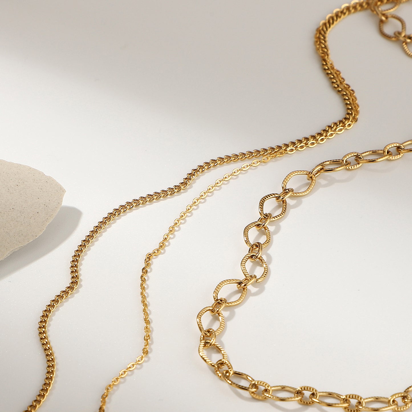 5pcs Titanium Steel Necklace 18K Gold Triple Chain Stainless Steel Necklace Women's Neck Chain