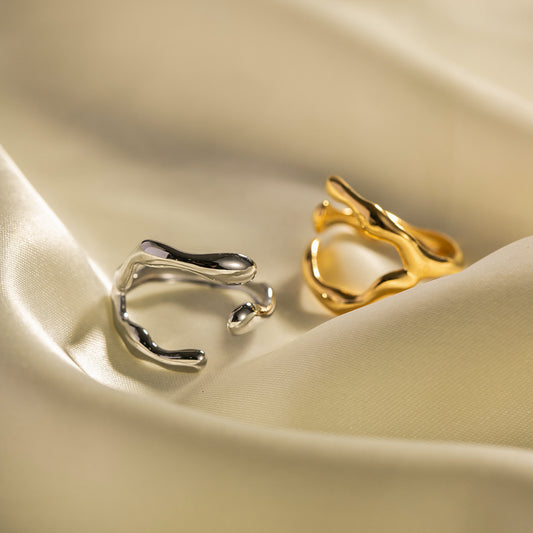 5pcs Fashion 18K Stainless Steel Women's Ring Geometric Shape Feeling Cross Texture Open Ring Jewelry