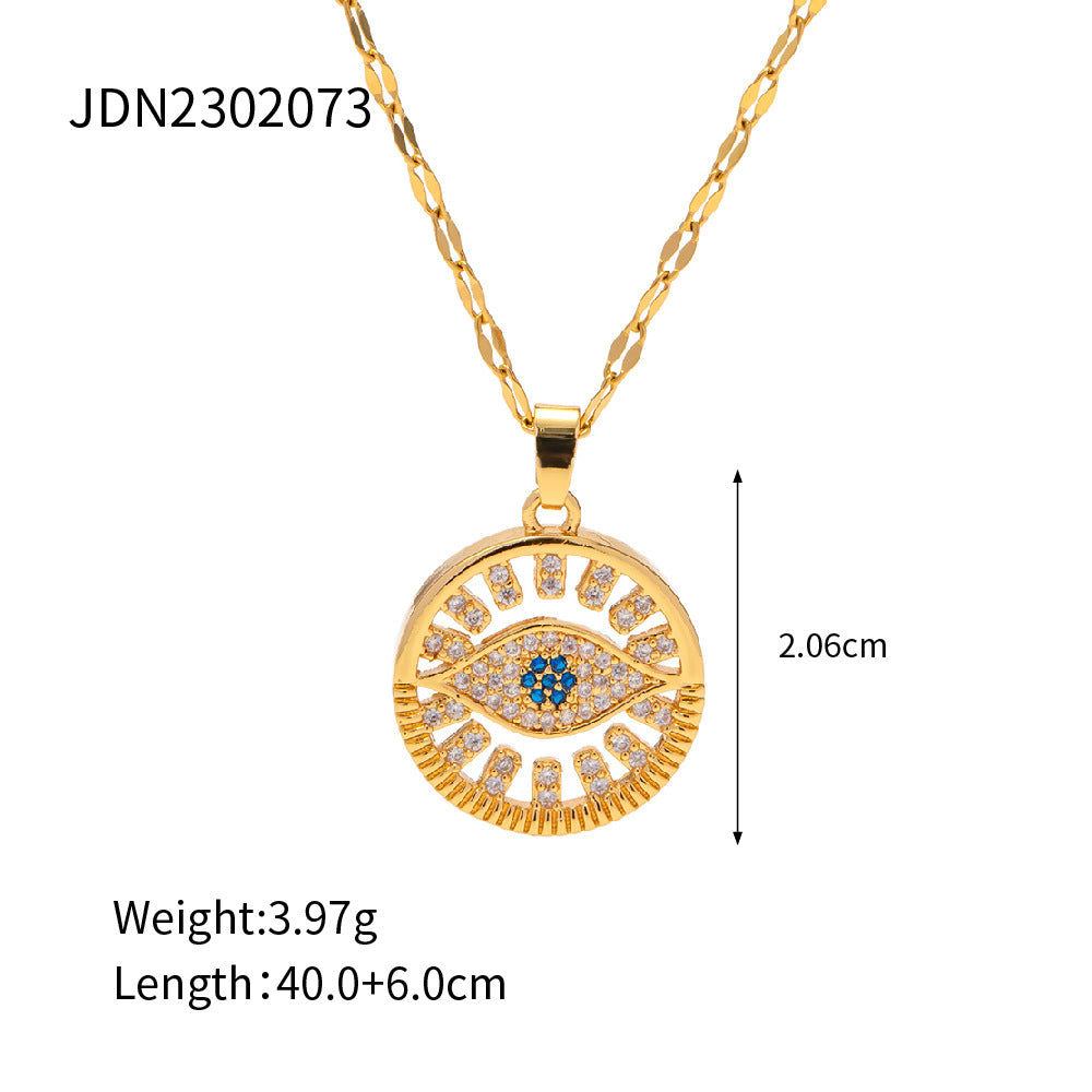 5pcs 18K Stainless Steel Inset Black And White Zircon Devil's Eye Pendant Necklace Does Not Fade A Niche Jewelry