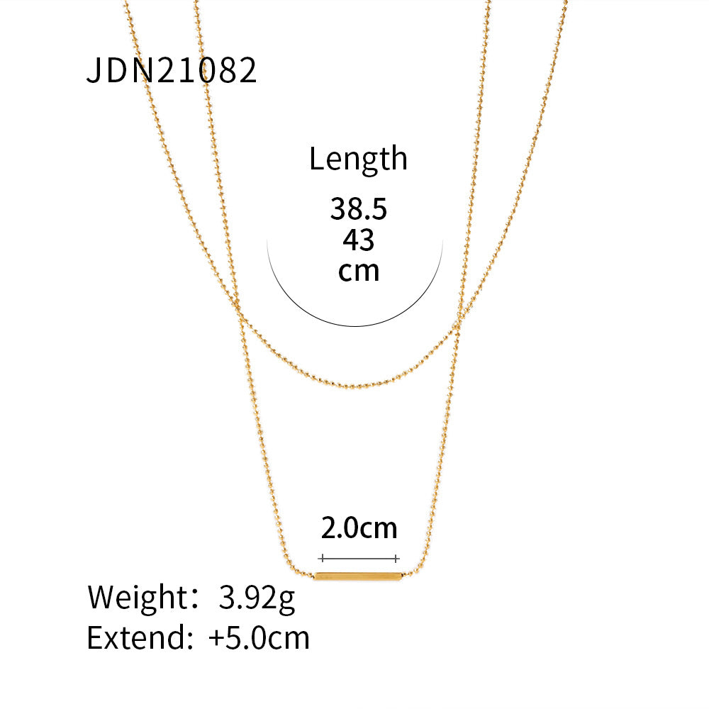 5pcs Classic Double Layer Tbar Stick Necklace Stainless Steel 18K Gold Pendant Necklace Women's Fashion All-Match Necklace
