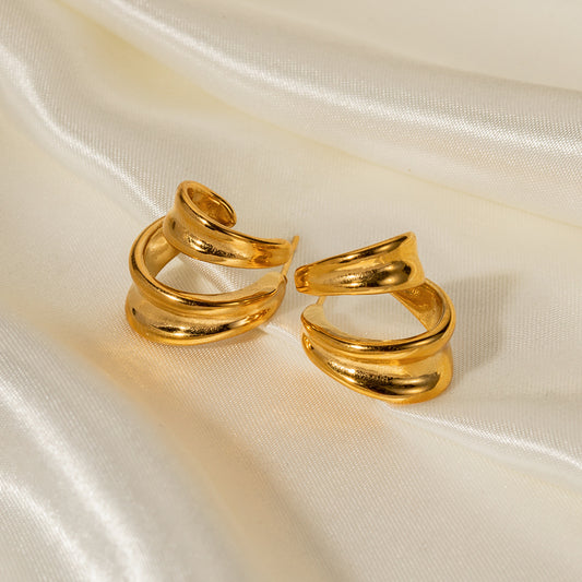 5pcs New Style All-Match 18K Gold Stainless Steel Curved Hollow Earrings Fashion Style Design Sense Earrings