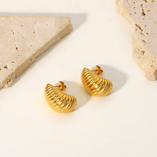 5pcs Stylish Metallic Earrings 18K Gold Plated Irregular Spiral Studs Women's Stainless Steel Earrings