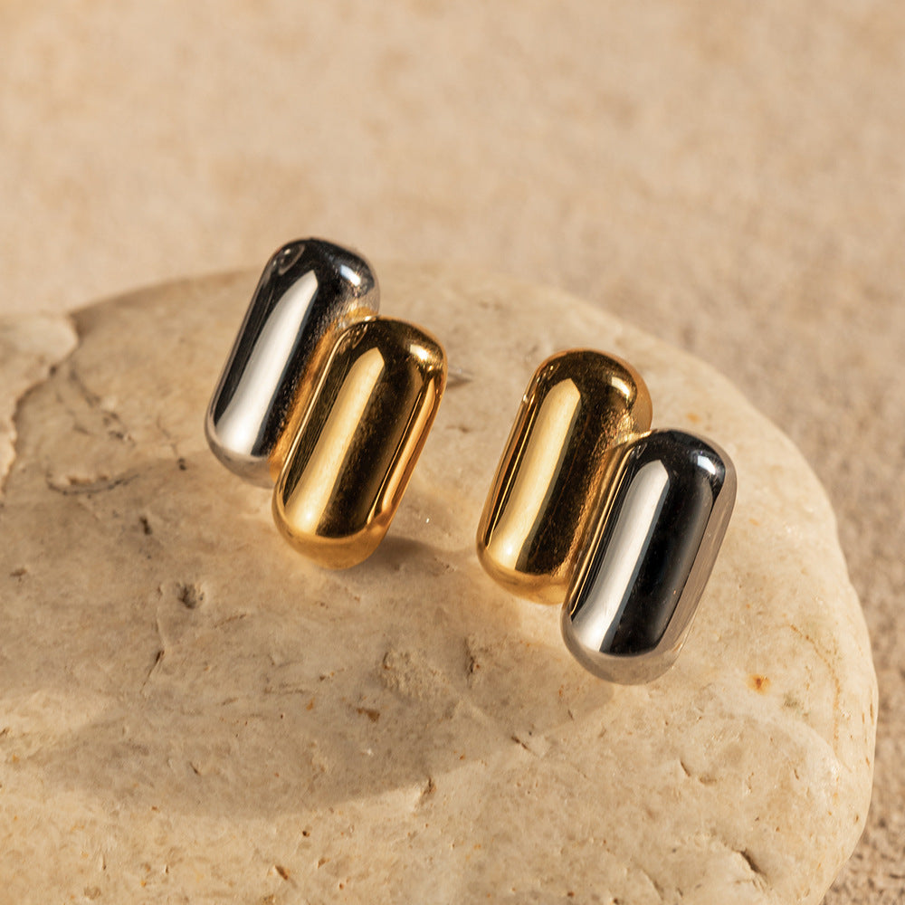 5pcs 18K Gold Stainless Steel Double-Color Earrings Style Gold And Silver Matching Color Titanium Steel Earrings Women's Fashion Personality Earrings